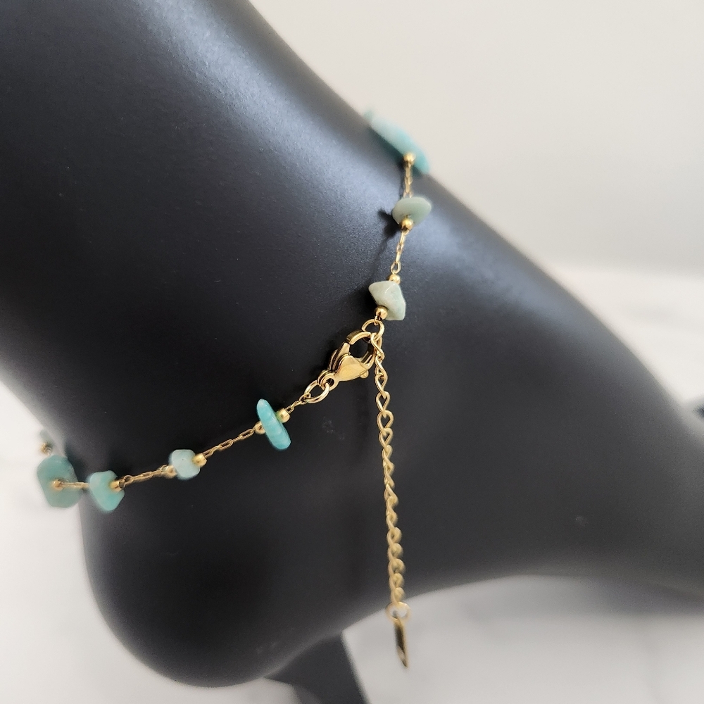 Minimalist Dainty Green Stone Stainless Steel Gold Plated Anklet - Picture 12 of 15